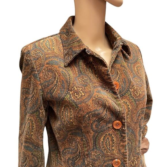 Jones New York Signature Blazer Jacket Womens 6 Brown Paisley Corduroy Button Up - Picture 4 of 12